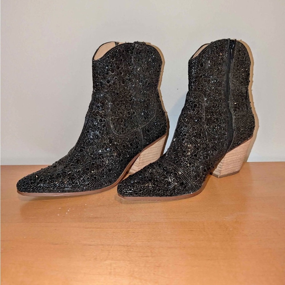 Betsey Johnson Black Sparkle Ankle Boots